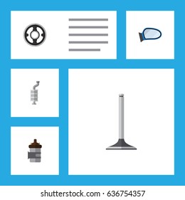 Flat Parts Set Of Car Segment, Auto Component, Absorber And Other Vector Objects. Also Includes Segment, Pulley, Silencer Elements.