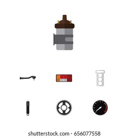 Flat Parts Set Of Combustion, Absorber, Packing And Other Vector Objects. Also Includes Tachometr, Headlight, Joint Elements.