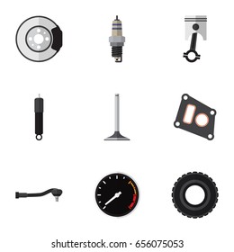 Flat Parts Set Of Conrod, Combustion, Input Technology And Other Vector Objects. Also Includes Wheel, Tachometr, Disk Elements.