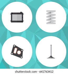 Flat Parts Set Of Gasket, Heater, Crankshaft And Other Vector Objects. Also Includes Gasket, Segment, Crankshaft Elements.
