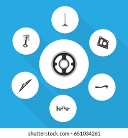 Flat Parts Set Of Gasket, Windshield, Input Technology And Other Vector Objects. Also Includes Steel, Joint, Wiper Elements.