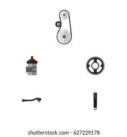 Flat Parts Set Of Input Technology, Belt, Combustion And Other Vector Objects. Also Includes Joint, Gear, Tool Elements.