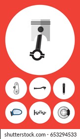 Flat Parts Set Of Input Technology, Conrod, Combustion And Other Vector Objects. Also Includes Drive, Metal, Steel Elements.