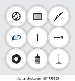 Flat Parts Set Of Input Technology, Car Segment, Auto Component And Other Vector Objects. Also Includes Wing, Heater, Absorber Elements.