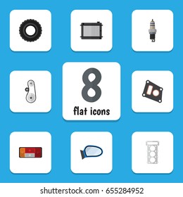 Flat Parts Set Of Spare Parts, Packing, Gasket And Other Vector Objects. Also Includes Drive, Spark, Taillight Elements.