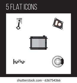 Flat Parts Set Of Steels Shafts, Metal, Gasket And Other Vector Objects. Also Includes Gasket, Steel, Disk Elements.