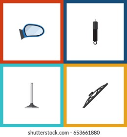 Flat Parts Set Of Windshield, Auto Component, Car Segment And Other Vector Objects. Also Includes Wiper, Car, Wing Elements.