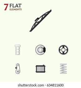 Flat Parts Set Of Windshield, Heater, Crankshaft And Other Vector Objects. Also Includes Cambelt, Spring, Radiator Elements.