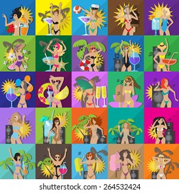 Flat Party Girl Set: Vector Illustration, Graphic Design. For Web, Websites, Print, Presentation Templates, Promotional And Promotional Materials         