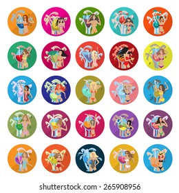 Flat Party Girls Set: Vector Illustration, Graphic Design. For Web, Websites, Print, Presentation Templates And Promotional Materials    