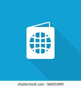 Flat Passport icon with long shadow on blue backround