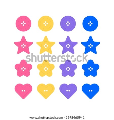 Flat pastel buttons in 4 cute shapes and 4 colors. Perfect for crafts, planners, scrapbooking and sewing-inspired digital art.