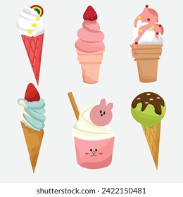 flat pastel ice cream for summer set vector