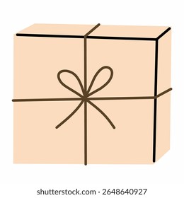 Flat pastel parcel tied with simple string and bow, in a cozy handmade aesthetic. Great for small shop branding, packaging icons, or craft illustrations.