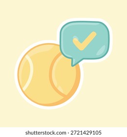 Vetor pastel plano de uma bola de padel com símbolo de marca de verificação. Representa sucesso, conquista ou conclusão de correspondência em temas de design de esportes e recreação.