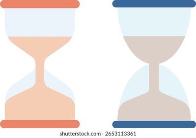 Ícone de vetor de ampulheta de estilo pastel plano definido com cores suaves, perfeito para interface de usuário e aplicativos de produtividade