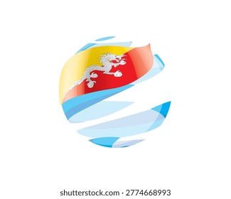 Flat of patriotic globe featuring waving Bhutanese flag design