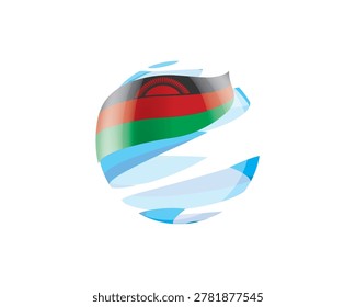 Flat of patriotic globe featuring waving Malawian flag design
