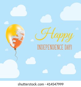 Flat Patriotic Poster for Independence Day of Bhutan. Single Balloon in National Colors of Bhutan Flying in the Air. Happy National Day Greeting Card. Vector illustration.