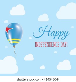 Flat Patriotic Poster for Independence Day of Aruba. Single Balloon in National Colors of Aruba Flying in the Air. Happy National Day Greeting Card. Vector illustration.