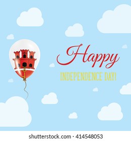 Flat Patriotic Poster for Independence Day of Gibraltar. Single Balloon in National Colors of Gibraltar Flying in the Air. Happy National Day Greeting Card. Vector illustration.