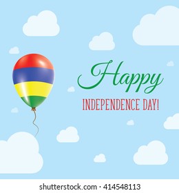 Flat Patriotic Poster for Independence Day of Mauritius. Single Balloon in National Colors of Mauritius Flying in the Air. Happy National Day Greeting Card. Vector illustration.