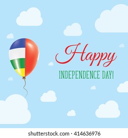 Flat Patriotic Poster for Independence Day of Central African Republic.. Single Balloon in National Colors of Central African Republic Flying in the Air.. Happy National Day Greeting Card.