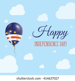 Flat Patriotic Poster for Independence Day of Cape Verde. Single Balloon in National Colors of Cape Verde Flying in the Air. Happy National Day Greeting Card. Vector illustration.
