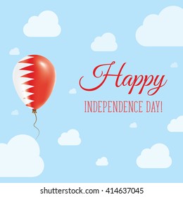 Flat Patriotic Poster for Independence Day of Bahrain. Single Balloon in National Colors of Bahrain Flying in the Air. Happy National Day Greeting Card. Vector illustration.