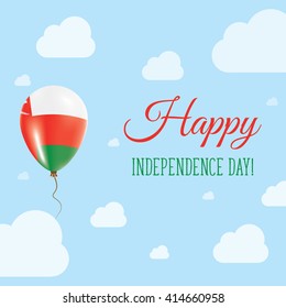 Flat Patriotic Poster for Independence Day of Oman. Single Balloon in National Colors of Oman Flying in the Air. Happy National Day Greeting Card. Vector illustration.