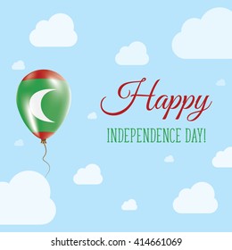 Flat Patriotic Poster for Independence Day of Maldives. Single Balloon in National Colors of Maldives Flying in the Air. Happy National Day Greeting Card. Vector illustration.