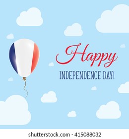 Flat Patriotic Poster for Independence Day of Wallis and Futuna. Single Balloon in National Colors of Wallis and Futuna Flying in the Air. Happy National Day Greeting Card. Vector illustration.