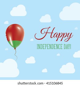 Flat Patriotic Poster for Independence Day of Belarus. Single Balloon in National Colors of Belarus Flying in the Air. Happy National Day Greeting Card. Vector illustration.