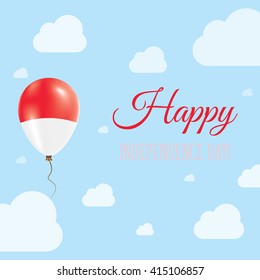 Flat Patriotic Poster for Independence Day of Monaco. Single Balloon in National Colors of Monaco Flying in the Air. Happy National Day Greeting Card. Vector illustration.