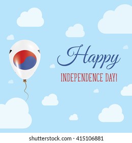 Flat Patriotic Poster for Independence Day of Korea, Republic of. Single Balloon in National Colors of Korea, Republic of Flying in the Air. Happy National Day Greeting Card. Vector illustration.