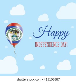 Flat Patriotic Poster for Independence Day of Belize. Single Balloon in National Colors of Belize Flying in the Air. Happy National Day Greeting Card. Vector illustration.