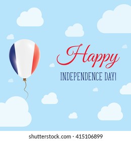 Flat Patriotic Poster for Independence Day of Martinique. Single Balloon in National Colors of Martinique Flying in the Air. Happy National Day Greeting Card. Vector illustration.