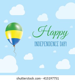 Flat Patriotic Poster for Independence Day of Gabon. Single Balloon in National Colors of Gabon Flying in the Air. Happy National Day Greeting Card. Vector illustration.