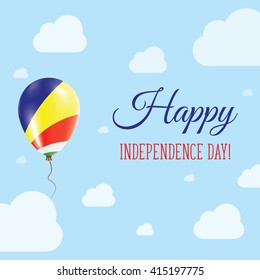 Flat Patriotic Poster for Independence Day of Seychelles. Single Balloon in National Colors of Seychelles Flying in the Air. Happy National Day Greeting Card. Vector illustration.