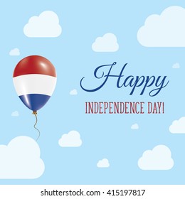 Flat Patriotic Poster for Independence Day of Bonaire, Sint Eustatius and Saba... Single Balloon in National Colors of Bonaire, Sint Eustatius and Saba Flying in the Air..
