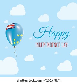 Flat Patriotic Poster for Independence Day of Tuvalu. Single Balloon in National Colors of Tuvalu Flying in the Air. Happy National Day Greeting Card. Vector illustration.