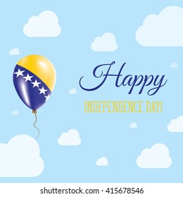 Flat Patriotic Poster for Independence Day of Bosnia and Herzegovina.. Single Balloon in National Colors of Bosnia and Herzegovina Flying in the Air.. Happy National Day Greeting Card.