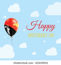 Flat Patriotic Poster for Independence Day of Papua New Guinea. Single Balloon in National Colors of Papua New Guinea Flying in the Air. Happy National Day Greeting Card. Vector illustration.