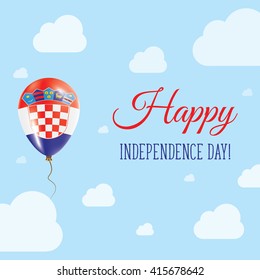 Flat Patriotic Poster for Independence Day of Croatia. Single Balloon in National Colors of Croatia Flying in the Air. Happy National Day Greeting Card. Vector illustration.