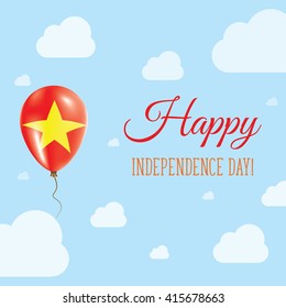 Flat Patriotic Poster for Independence Day of Vietnam. Single Balloon in National Colors of Vietnam Flying in the Air. Happy National Day Greeting Card. Vector illustration.