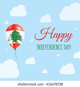 Flat Patriotic Poster for Independence Day of Lebanon. Single Balloon in National Colors of Lebanon Flying in the Air. Happy National Day Greeting Card. Vector illustration.