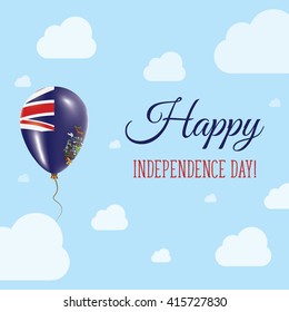 Flat Patriotic Poster for Independence Day of South Georgia and the South Sandwich Islands... Single Balloon in National Colors of South Georgia and the South Sandwich Islands Flying in the Air..