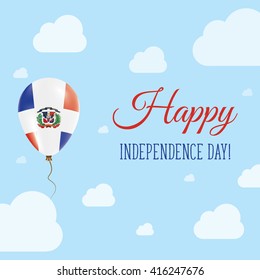 Flat Patriotic Poster for Independence Day of Dominican Republic. Single Balloon in National Colors of Dominican Republic Flying in the Air. Happy National Day Greeting Card. Vector illustration.