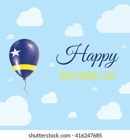 Flat Patriotic Poster for Independence Day of Curacao. Single Balloon in National Colors of Curacao Flying in the Air. Happy National Day Greeting Card. Vector illustration.