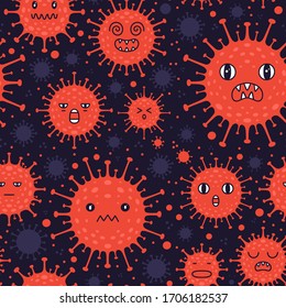 Flat pattern of Coronavirus. Drawing of bacteria. Chinese virus covid-19